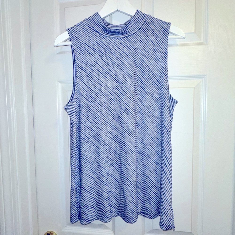 Banana Republic Turtleneck Sleeveless Top - Blue & White Stripes - Size Large